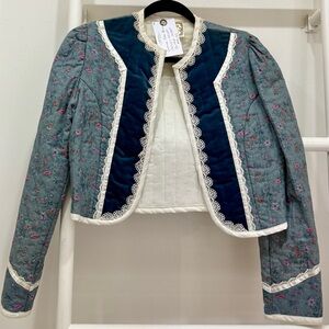 Gunne Sax by Jessica McClintock Vintage 1970s Blue Calico Quilted Bolero Jacket
